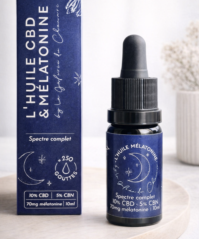 Huile spéciale sommeil bio 10% CBD 5% CBN + 70 mg mélatonine, 10ml – Spectre complet