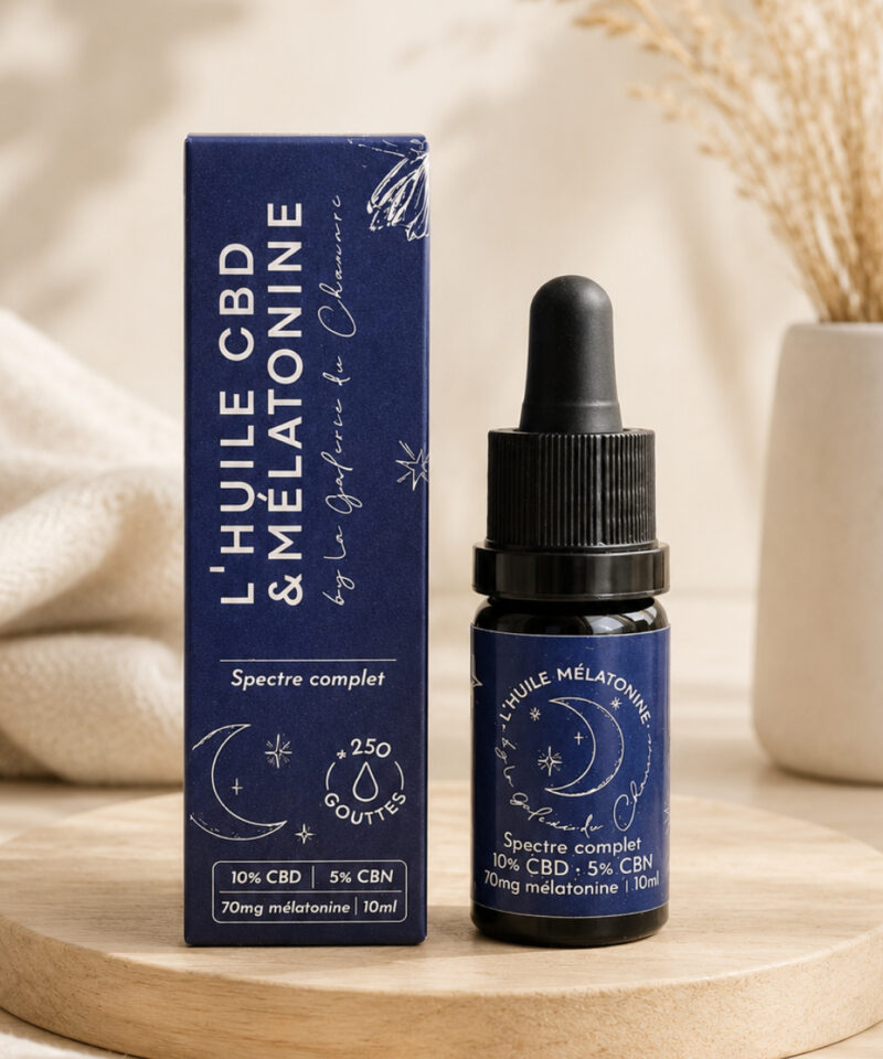 Huile spéciale sommeil bio 10% CBD 5% CBN + 70 mg mélatonine, 10ml – Spectre complet